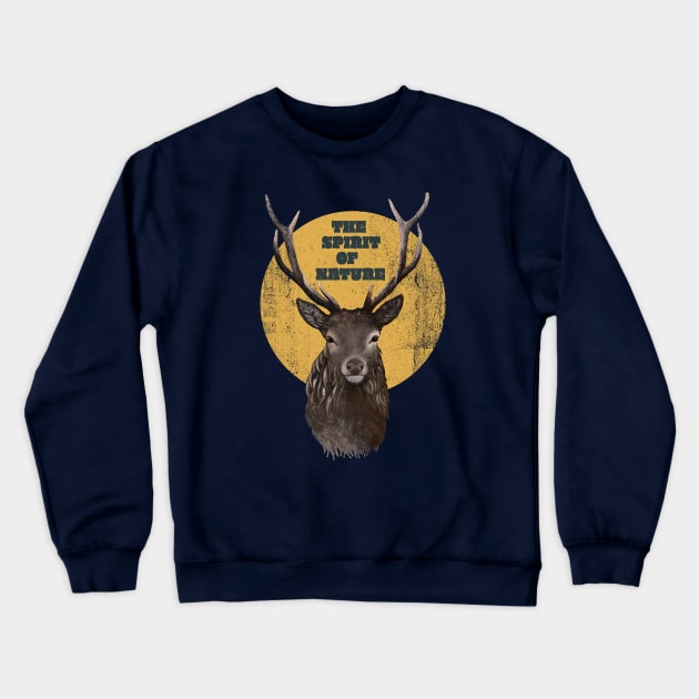 Hand drawn Painting of Deer face the spirit of nature. Crewneck Sweatshirt by Lewzy Design